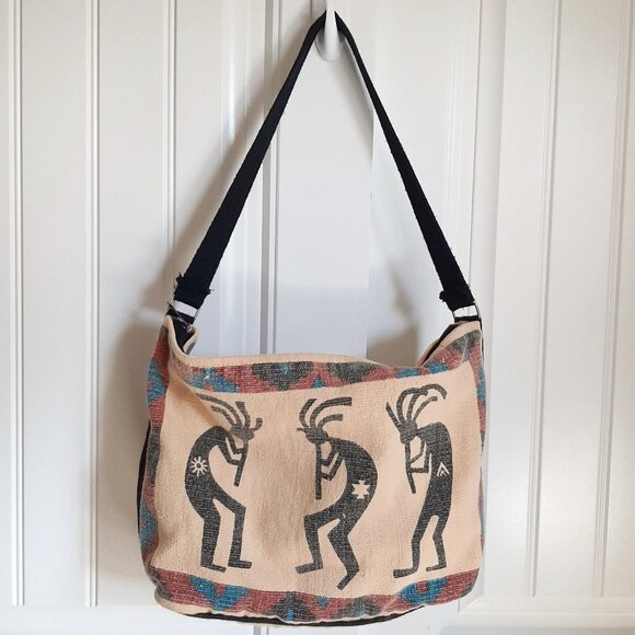 Vintage Handbags - VTG 90's Kokopelli Southwestern Woven Bookbag Tote